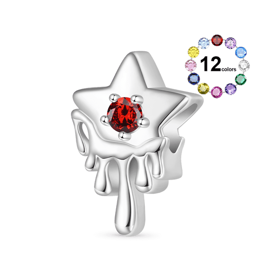 Gnoce Melted Five-pointed Star Engravable Birthstone Charm Platinum-plated Silver Blend_1
