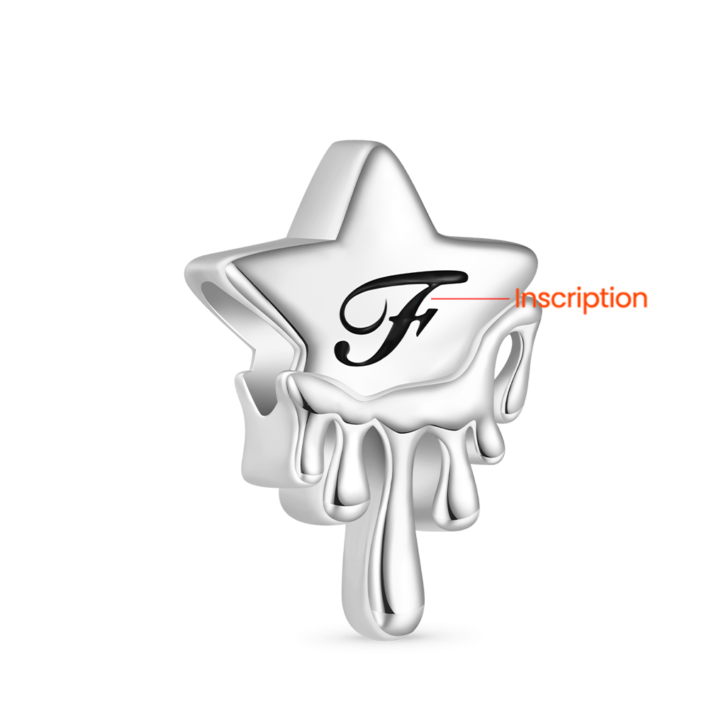 Gnoce Melted Five-pointed Star Engravable Birthstone Charm Platinum-plated Silver Blend_2