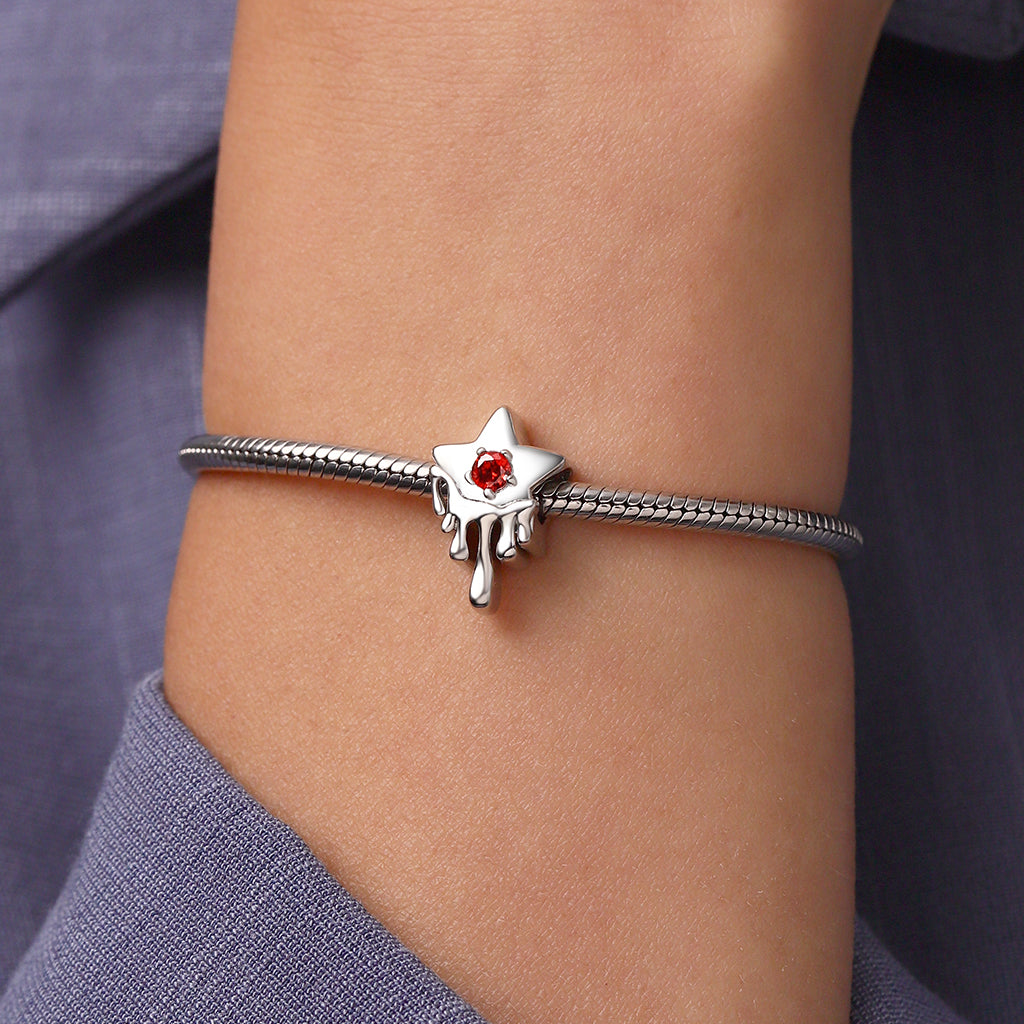 Gnoce Melted Five-pointed Star Engravable Birthstone Charm Platinum-plated Silver Blend_5