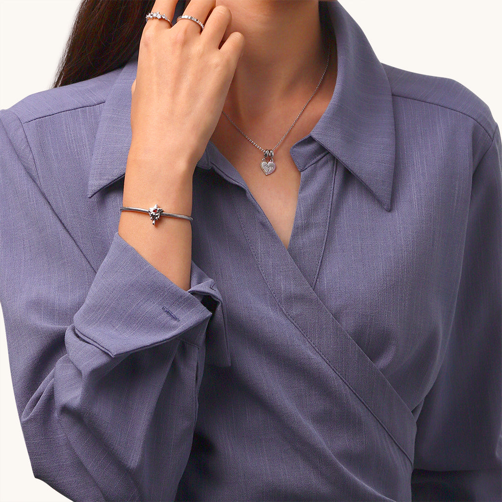 Gnoce Melted Five-pointed Star Engravable Birthstone Charm Platinum-plated Silver Blend_4