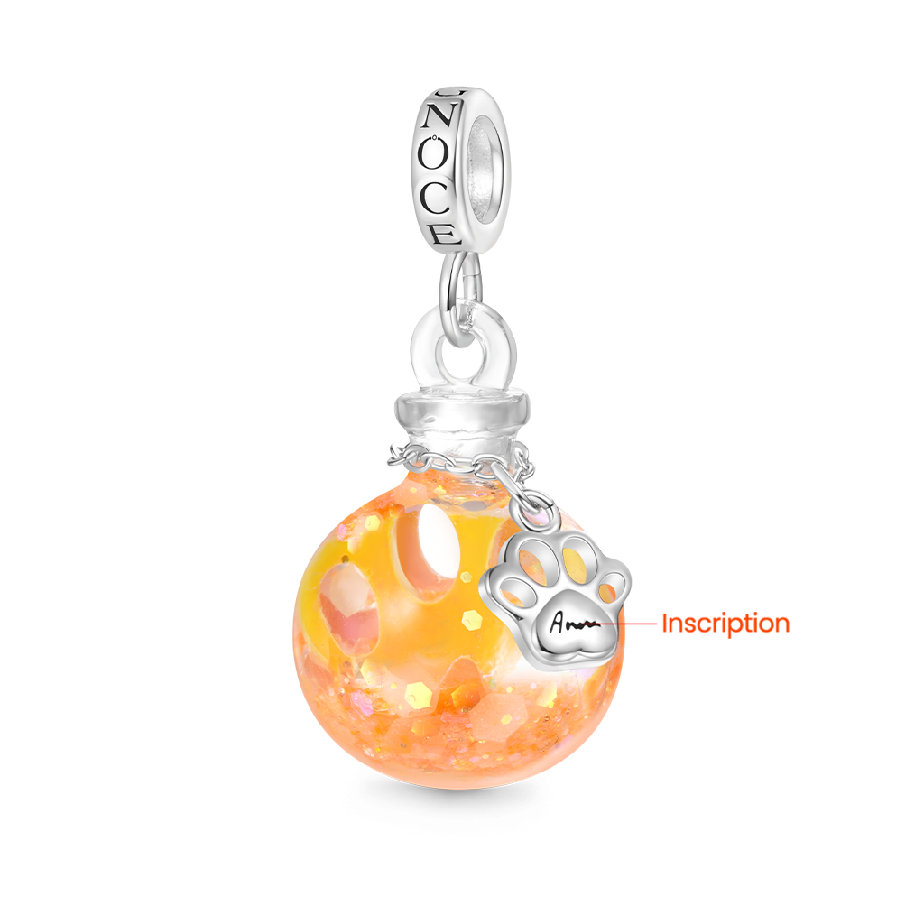 Gnoce Orange Glitter Engravable Paw Print Quicksand Pendant Dangle Charm_2