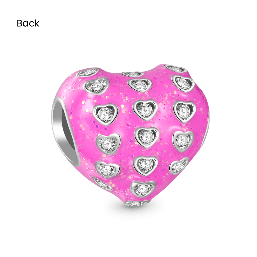 Gnoce Pink Pave Gemstone Heart Charm Platinum-plated Silver Blend_2