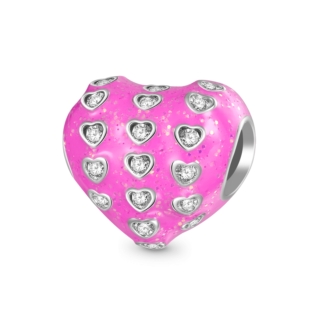 Gnoce Pink Pave Gemstone Heart Charm Platinum-plated Silver Blend_1