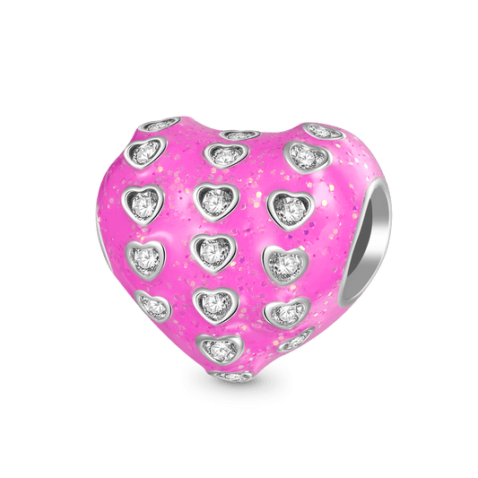 Gnoce Pink Pave Gemstone Heart Charm Platinum-plated Silver Blend_1