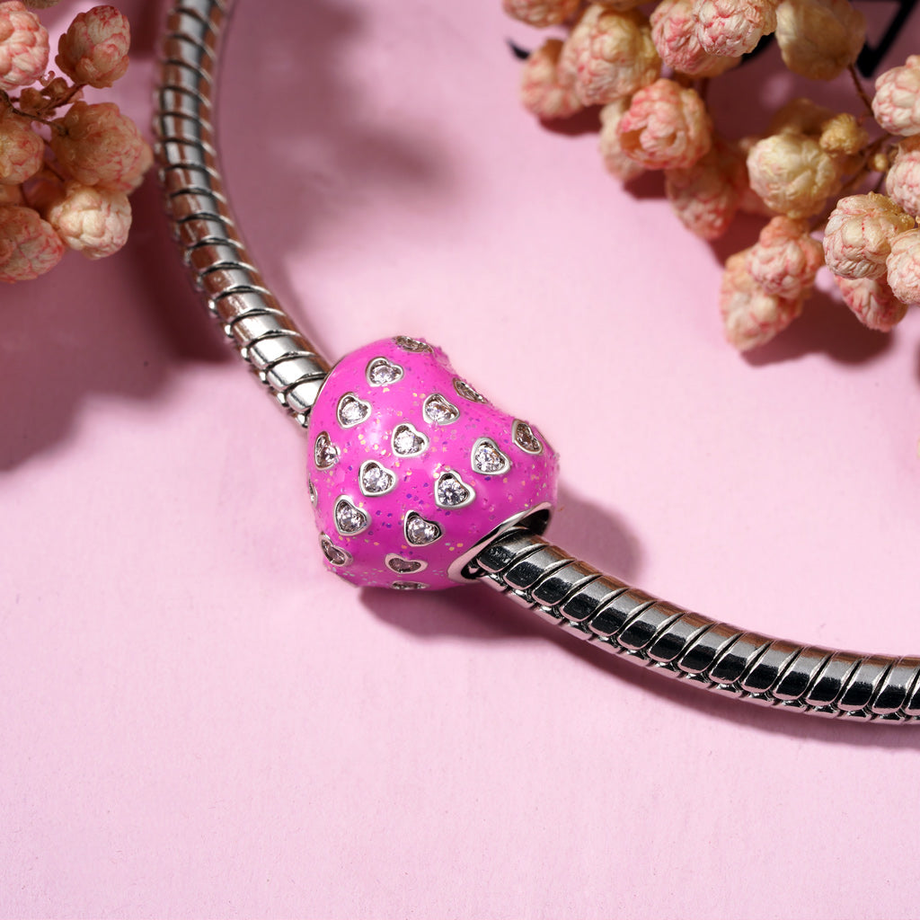 Gnoce Pink Pave Gemstone Heart Charm Platinum-plated Silver Blend_3