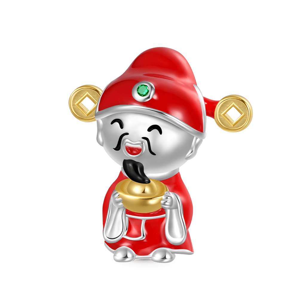 Gnoce Chinese Smiling God of Wealth Charm Platinum-plated Silver Blend_1