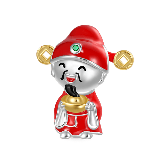 Gnoce Chinese Smiling God of Wealth Charm Platinum-plated Silver Blend_1