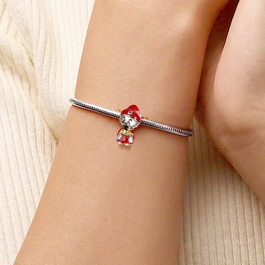 Gnoce Chinese Smiling God of Wealth Charm Platinum-plated Silver Blend_5