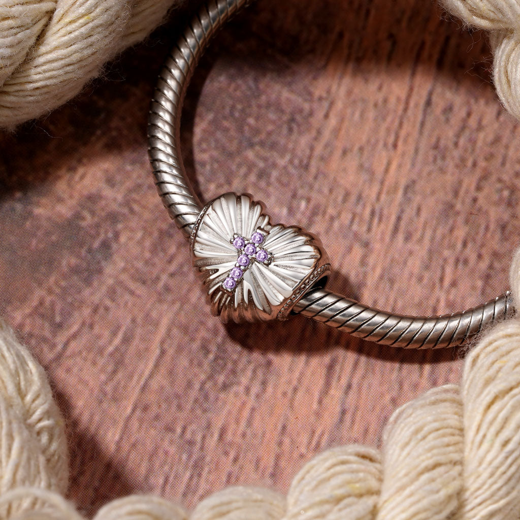 Gnoce Cross Faith Over Fear Birthstone Charm Platinum-plated Silver Blend_3