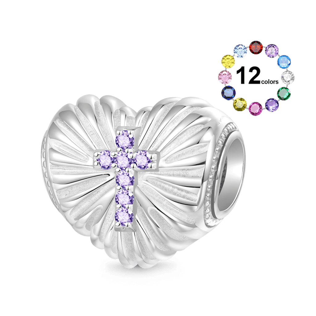 Gnoce Cross Faith Over Fear Birthstone Charm Platinum-plated Silver Blend_1
