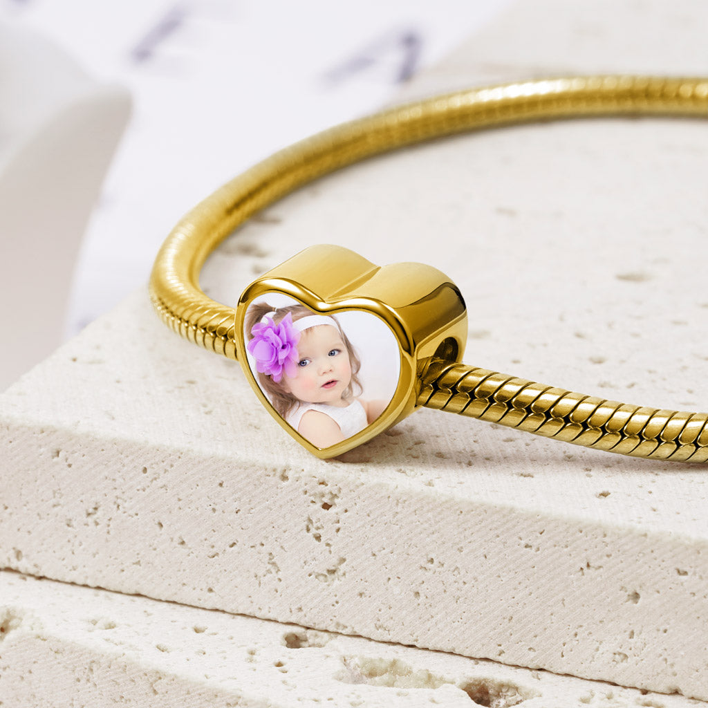 Gnoce 18k Gold Plated "Always in My Heart "Heart Engravable Photo Charm_6