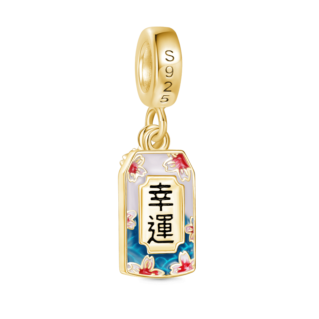 Gnoce 18k Gold Plated Lucky Amulet Ukiyo-e Cherry Blossom Pendant Dangle Charm_2