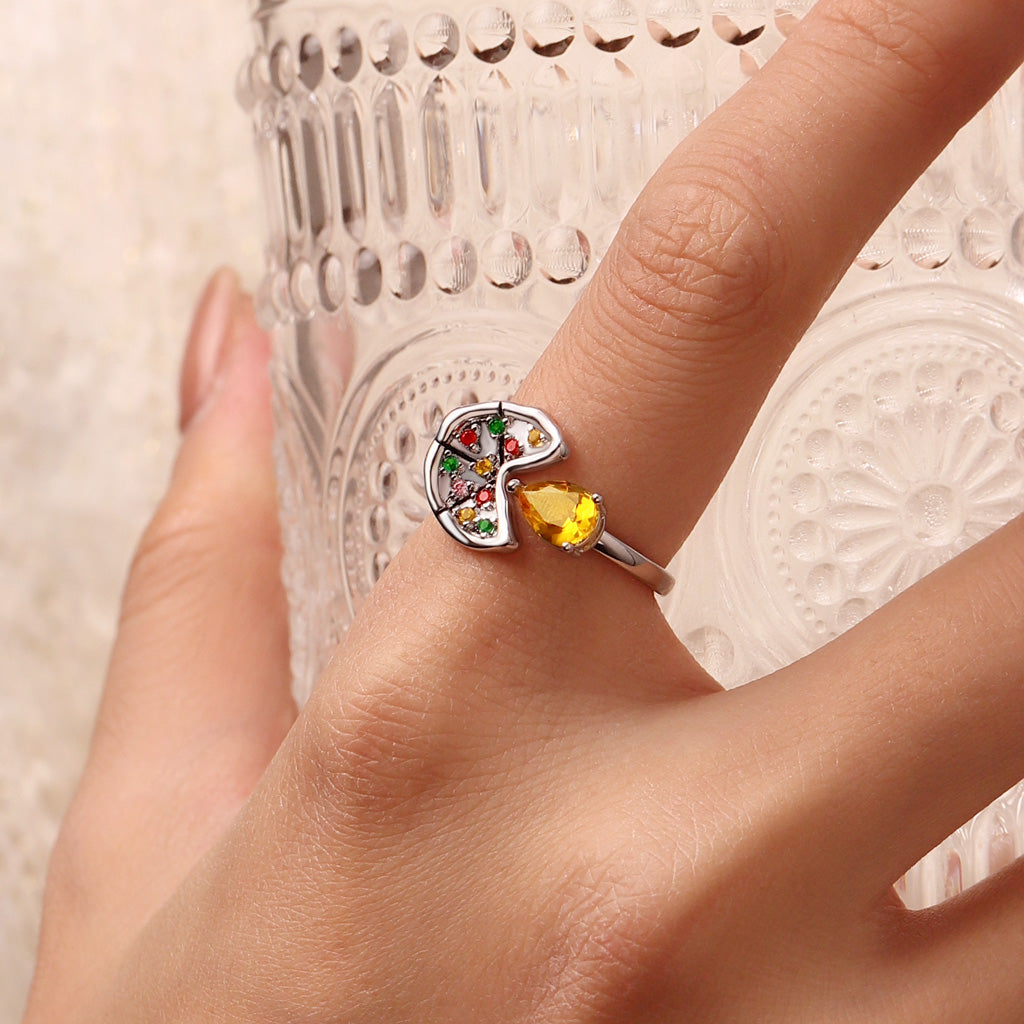 Gnoce Multicolor Pear CZ Pizza Open Ring Platinum-plated Silver Blend_5
