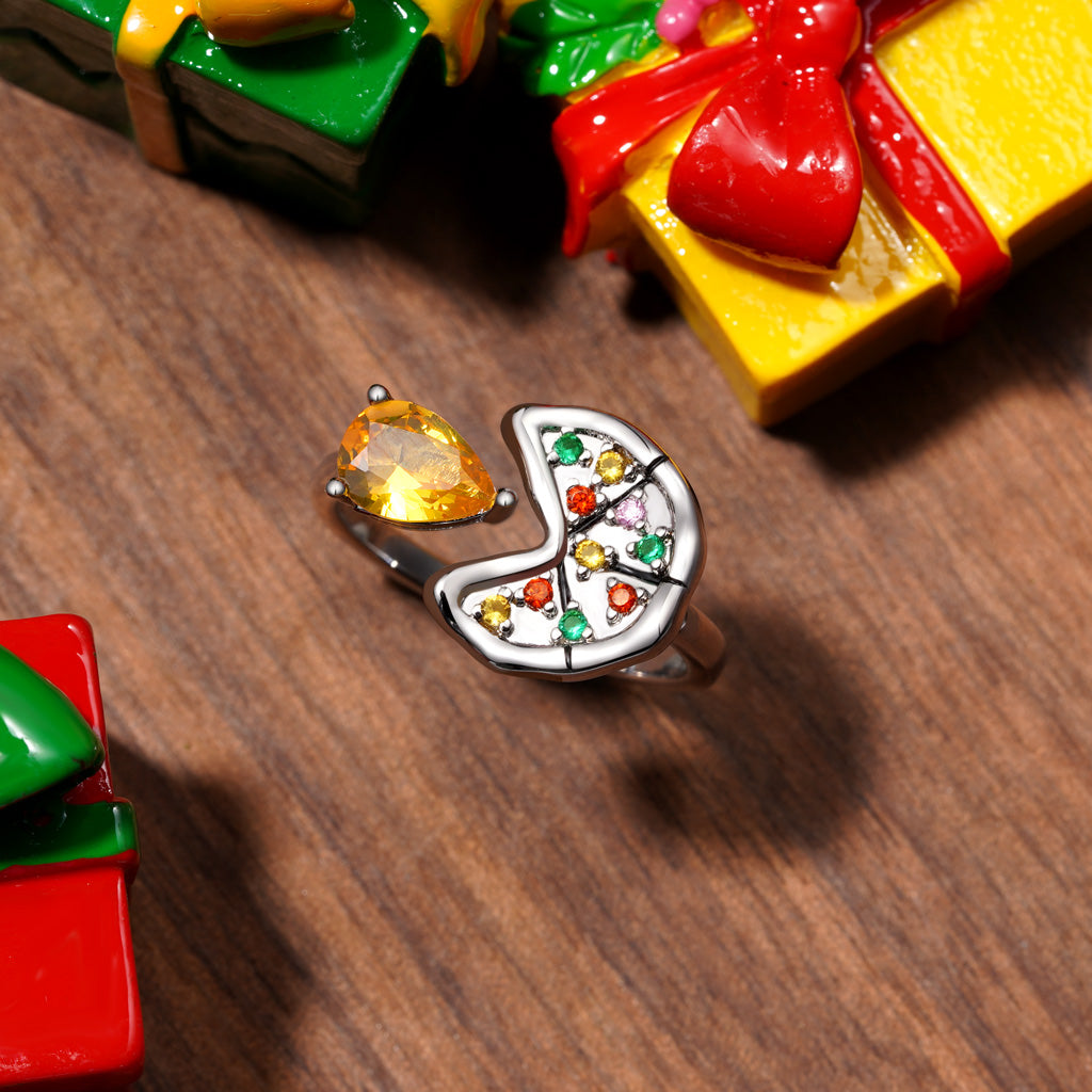 Gnoce Multicolor Pear CZ Pizza Open Ring Platinum-plated Silver Blend_3