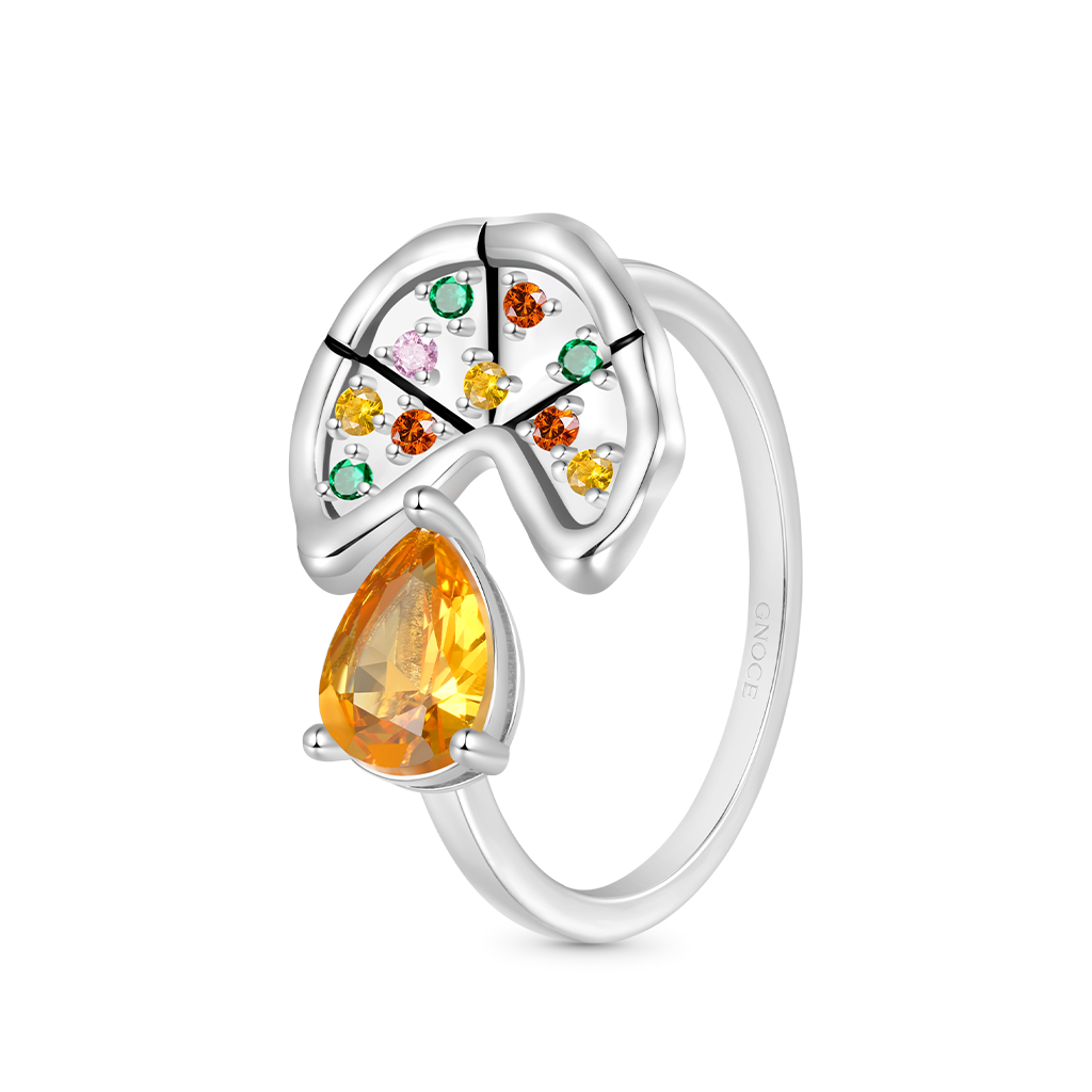 Gnoce Multicolor Pear CZ Pizza Open Ring Platinum-plated Silver Blend_2