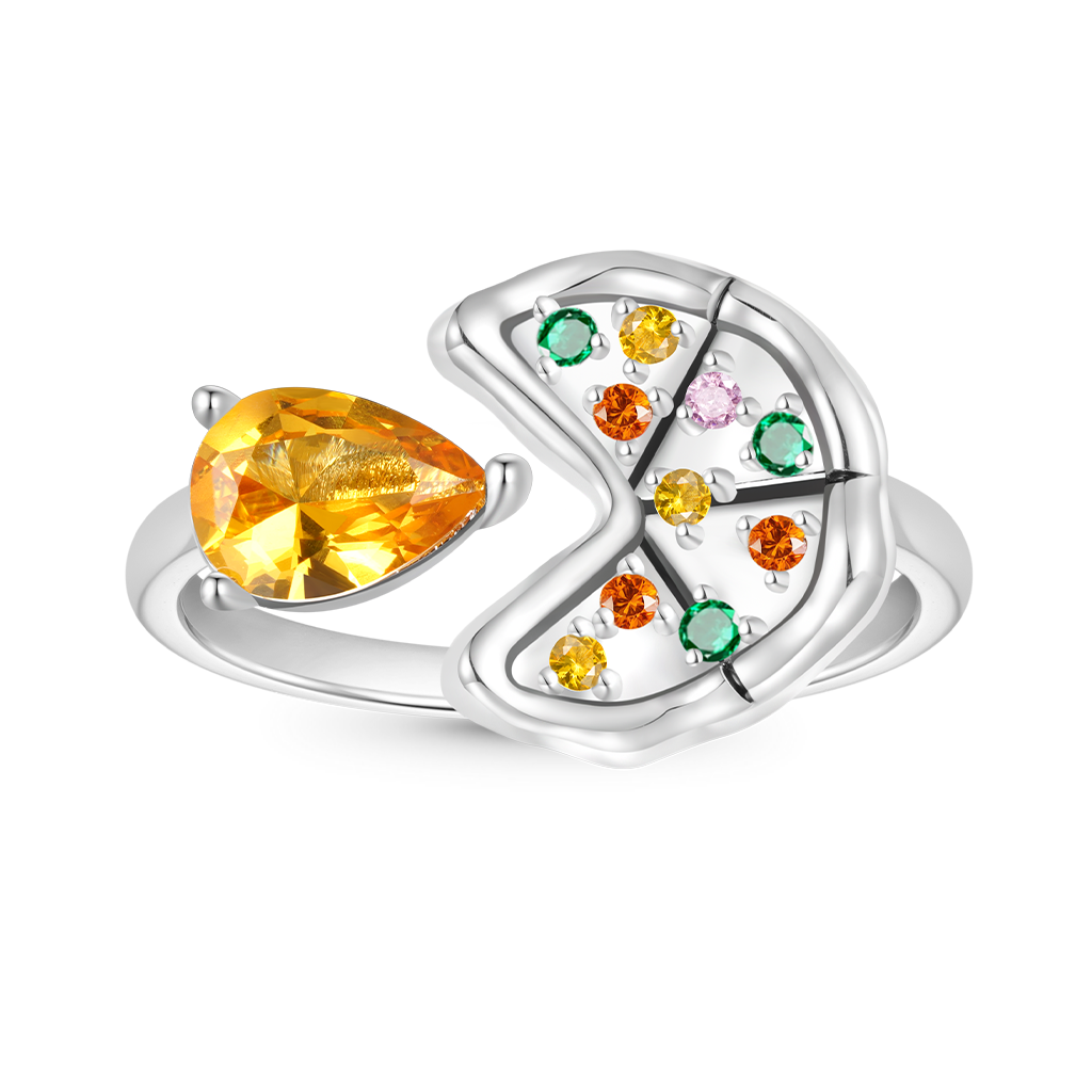 Gnoce Multicolor Pear CZ Pizza Open Ring Platinum-plated Silver Blend_1