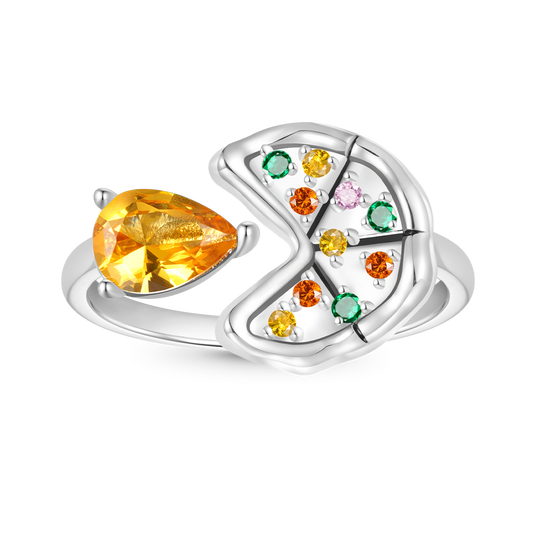 Gnoce Multicolor Pear CZ Pizza Open Ring Platinum-plated Silver Blend_1
