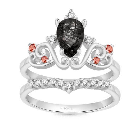 Gnoce Pear Black Rutilated Quartz Stackable Rings_1