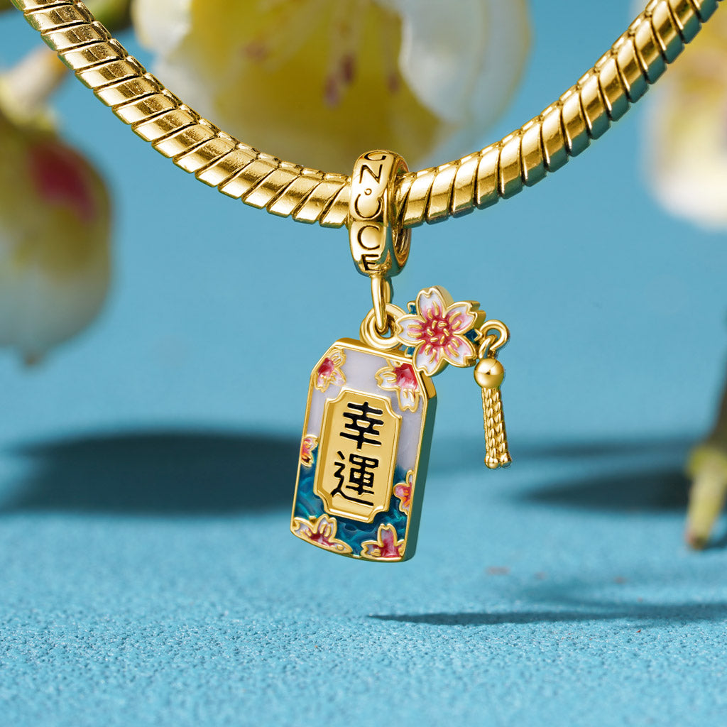 Gnoce 18k Gold Plated Lucky Amulet Ukiyo-e Cherry Blossom Pendant Dangle Charm_3
