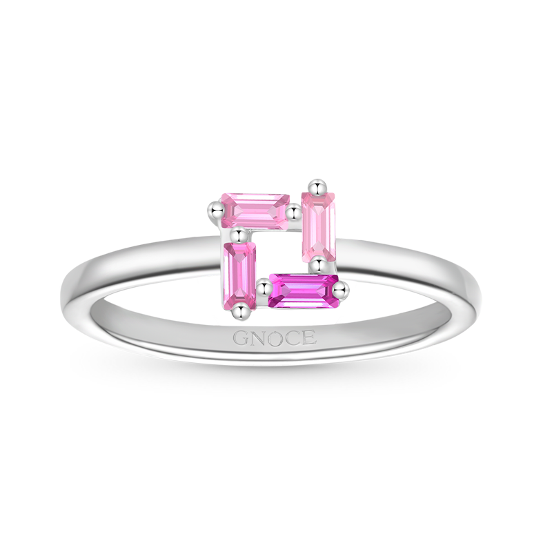 Gnoce Rectangular Flat Cut Pink Ring Platinum-plated Silver Blend_1