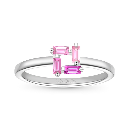 Gnoce Rectangular Flat Cut Pink Ring Platinum-plated Silver Blend_1