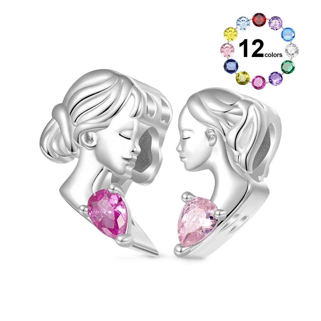 Gnoce Mother Daughter Birthstone Double Charm Platinum-plated Silver Blend_1