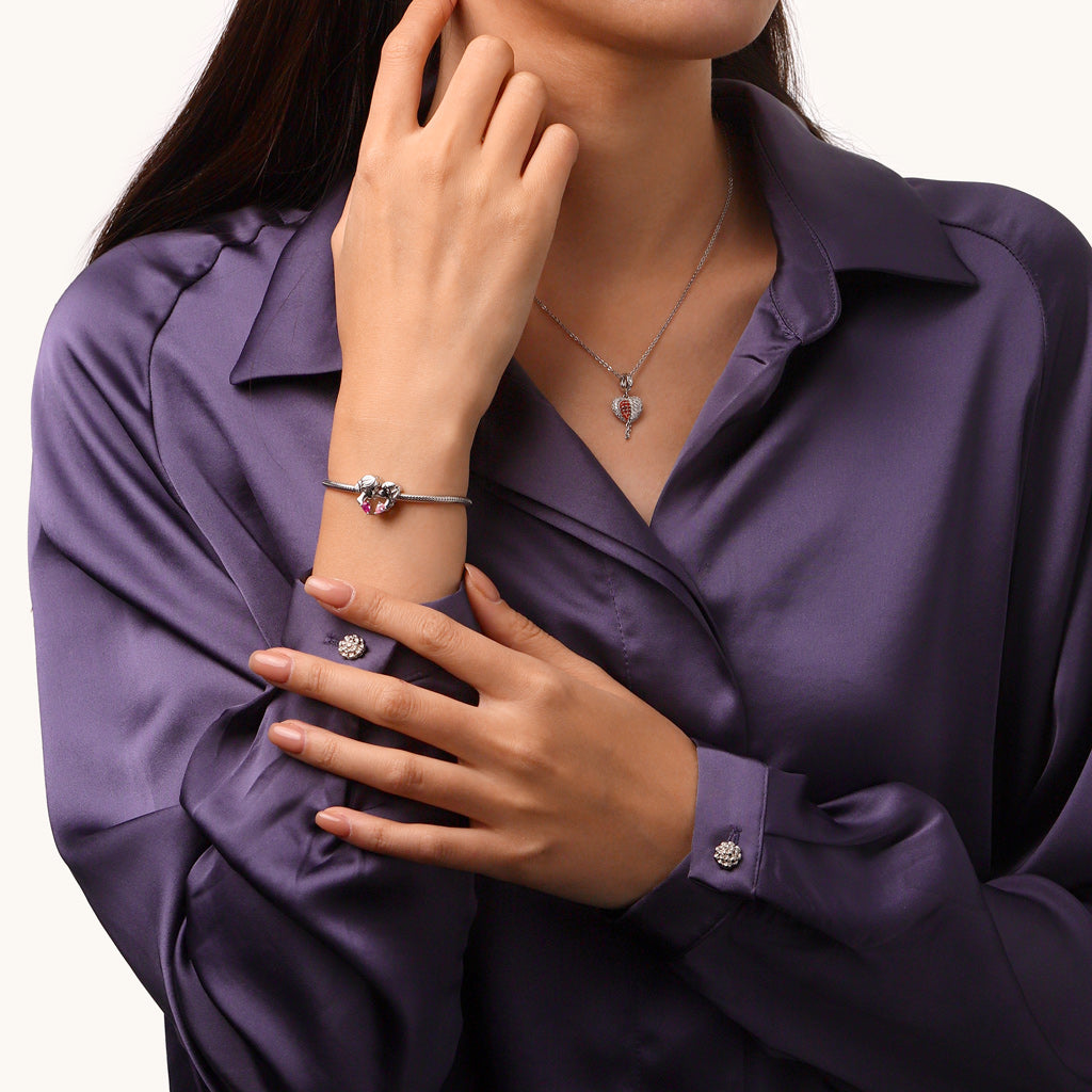 Gnoce Mother Daughter Birthstone Double Charm Platinum-plated Silver Blend_5
