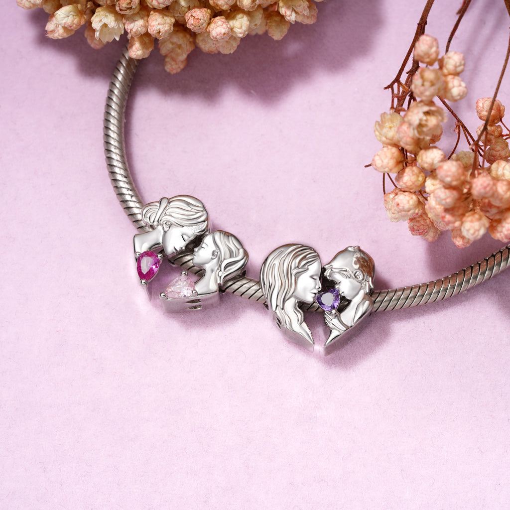 Gnoce Mother Daughter Birthstone Double Charm Platinum-plated Silver Blend_4