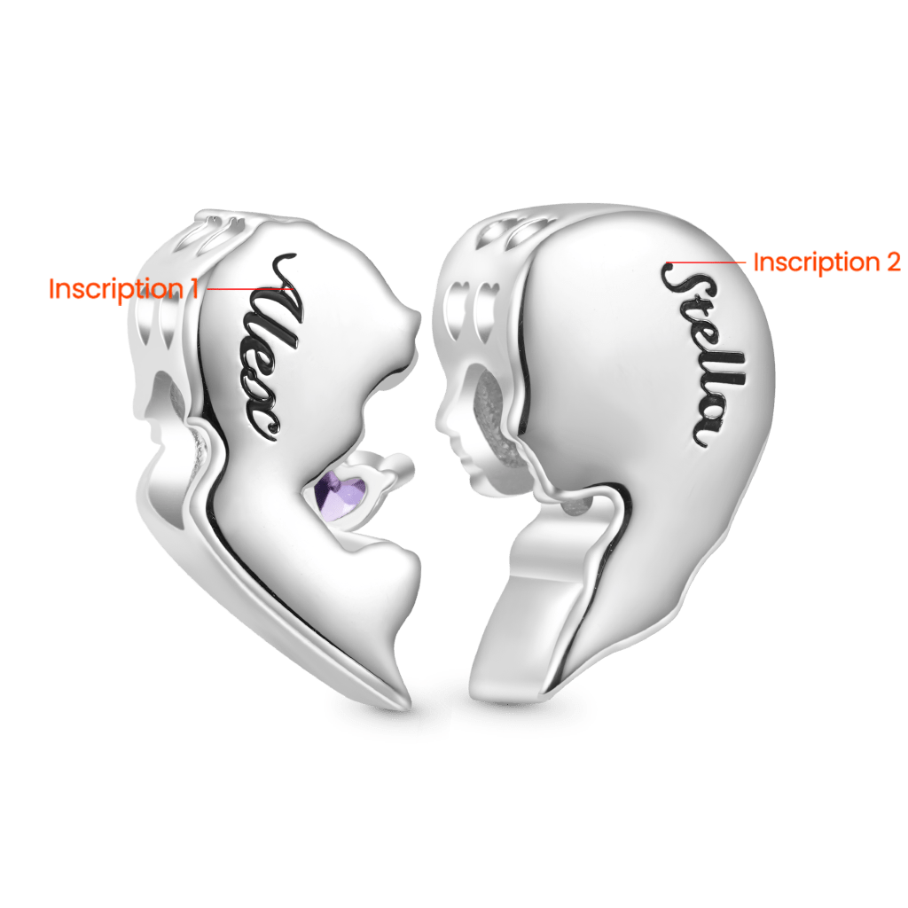 Gnoce Mother & Son Heart Engravable Birthstone Double Charm_2