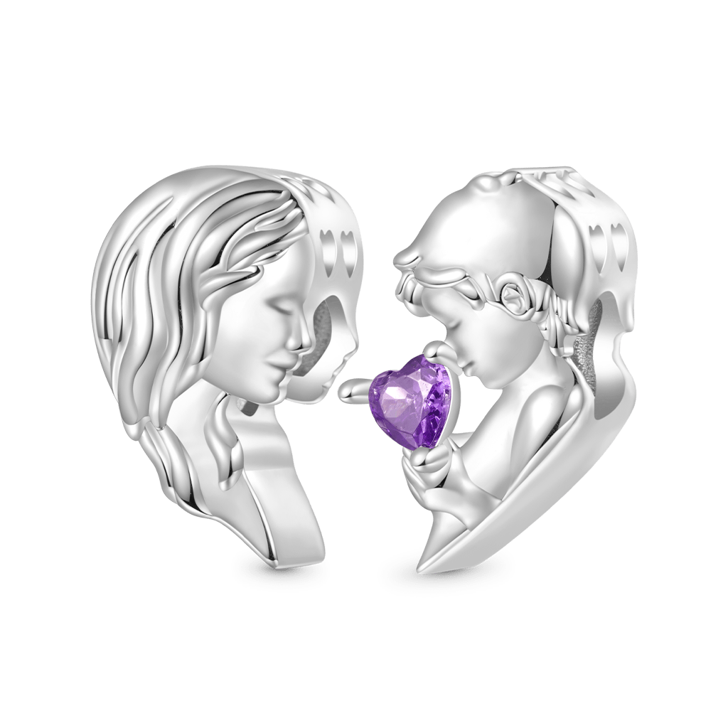 Gnoce Mother & Son Heart Engravable Birthstone Double Charm_3