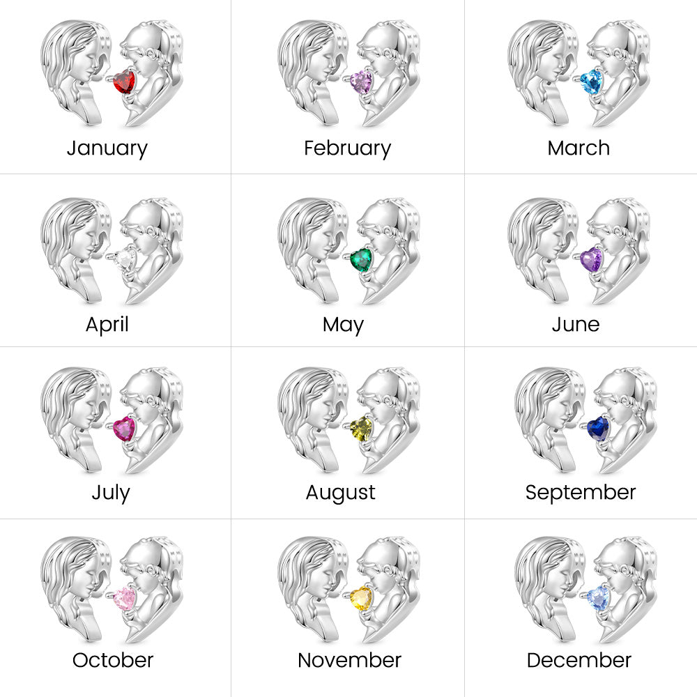Gnoce Mother & Son Heart Engravable Birthstone Double Charm_7