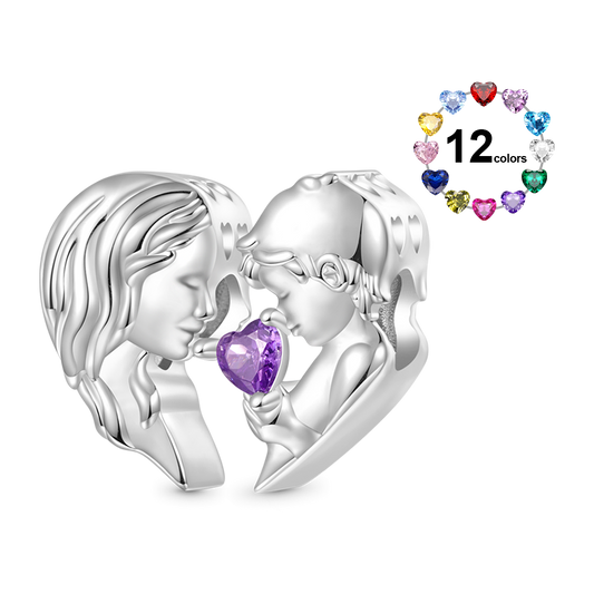 Gnoce Mother Son Birthstone Double Charm Platinum-plated Silver Blend_1