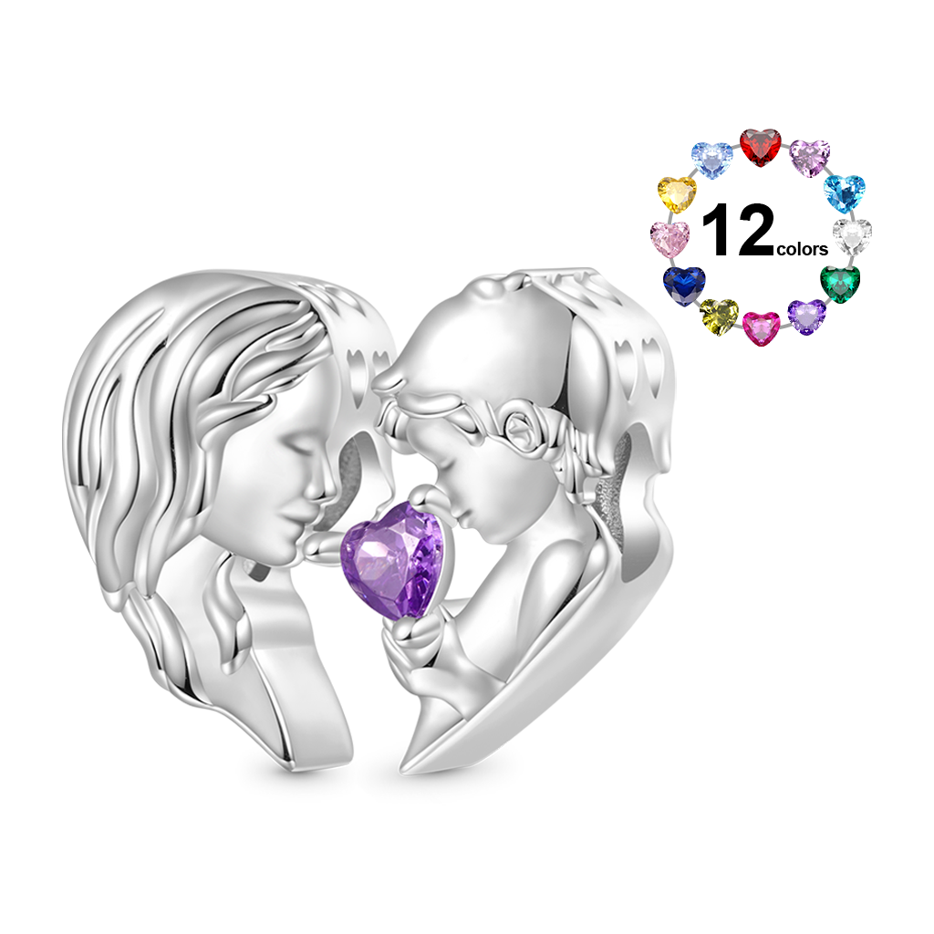 Gnoce Mother & Son Heart Engravable Birthstone Double Charm_1