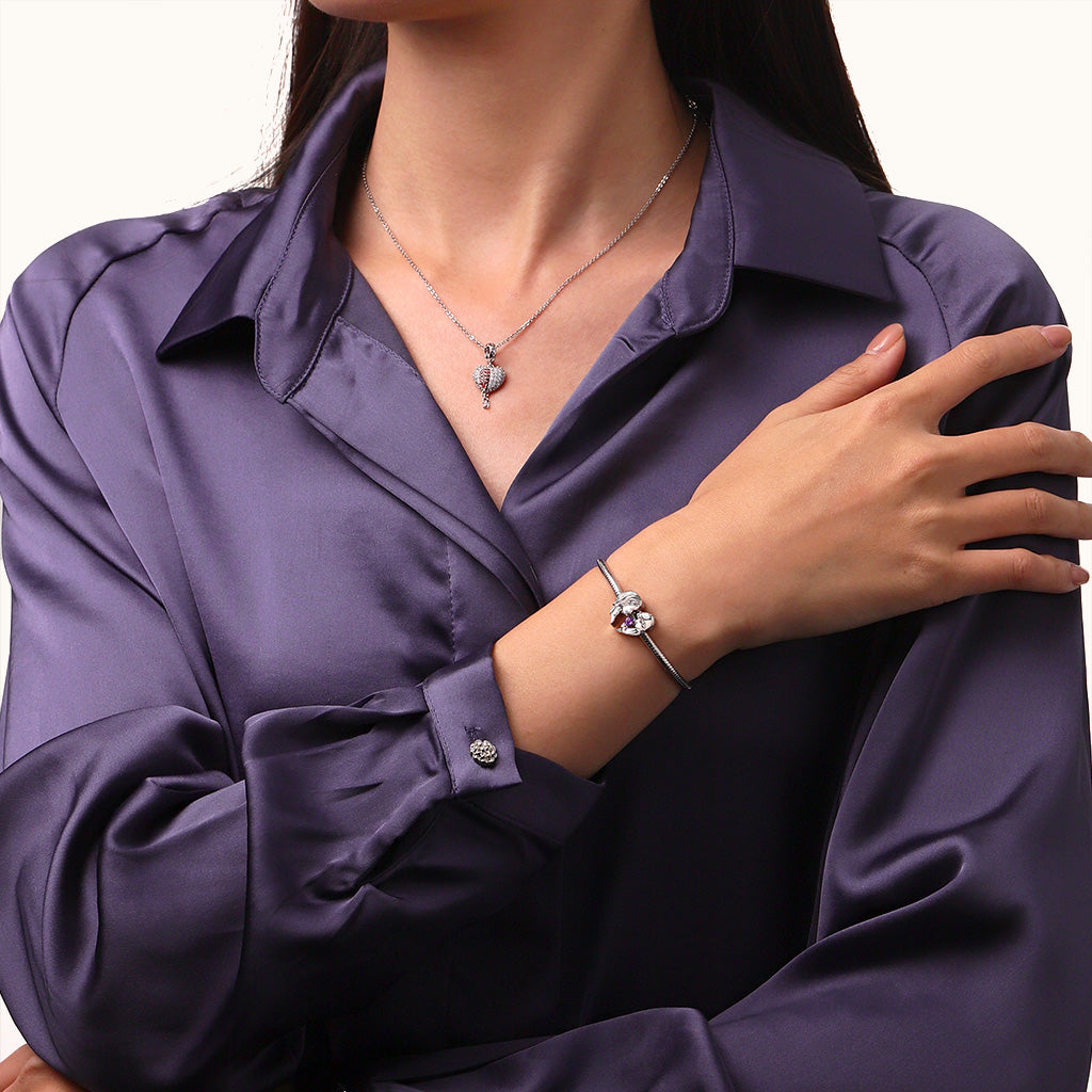 Gnoce Mother & Son Heart Engravable Birthstone Double Charm_5