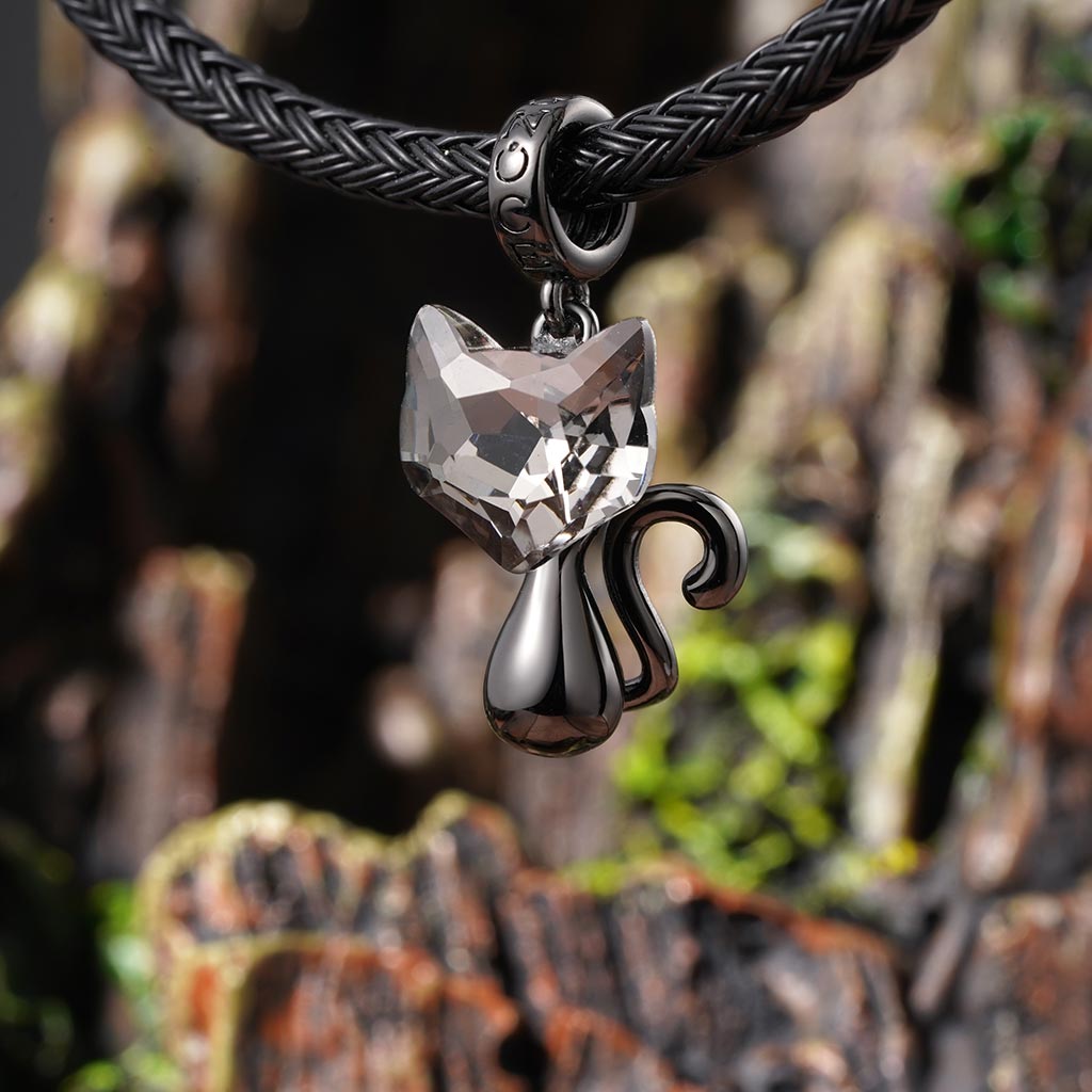 Gnoce Mystic Crystal Black Cat Pendant Dangle Charm_3