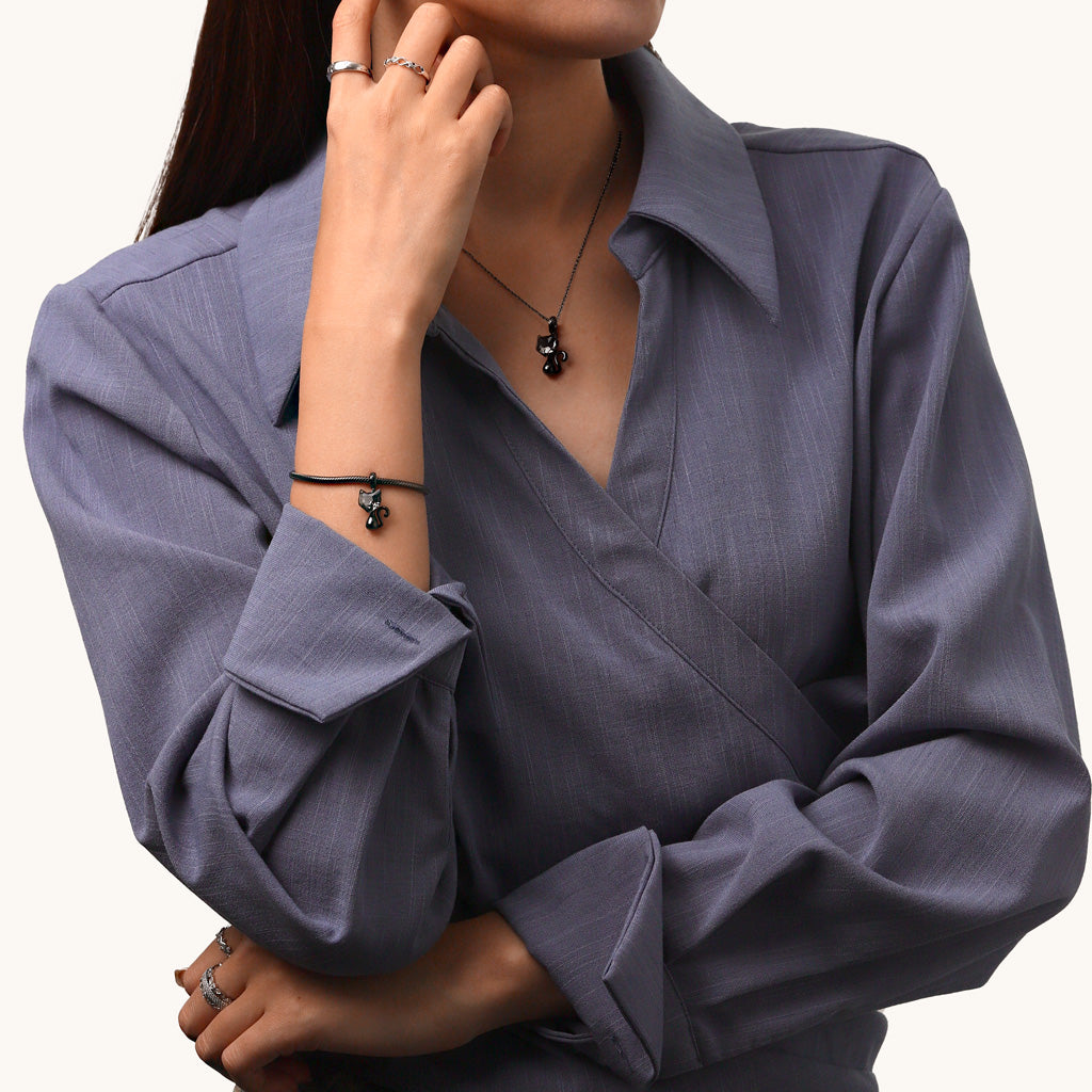 Gnoce Mystic Crystal Black Cat Pendant Dangle Charm_4