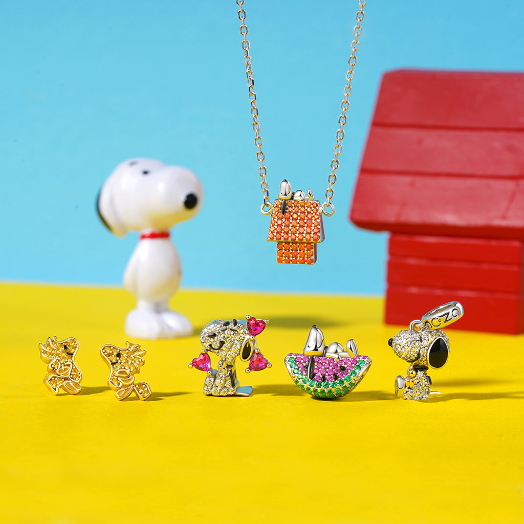Gnoce Peanuts Lying Snoopy Watermelon Diamond Charm_4