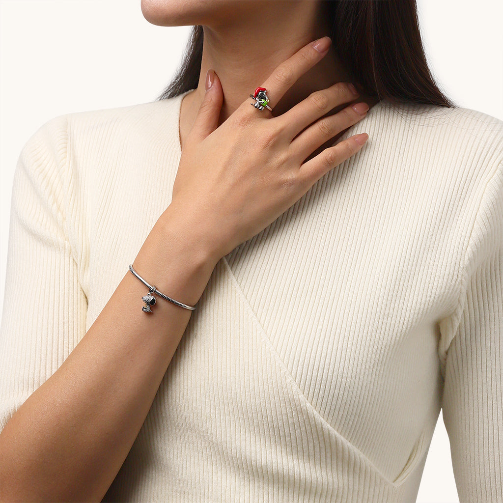 Gnoce Peanuts Snoopy Hugging Woodstock Diamond Pendant Dangle Charm_7