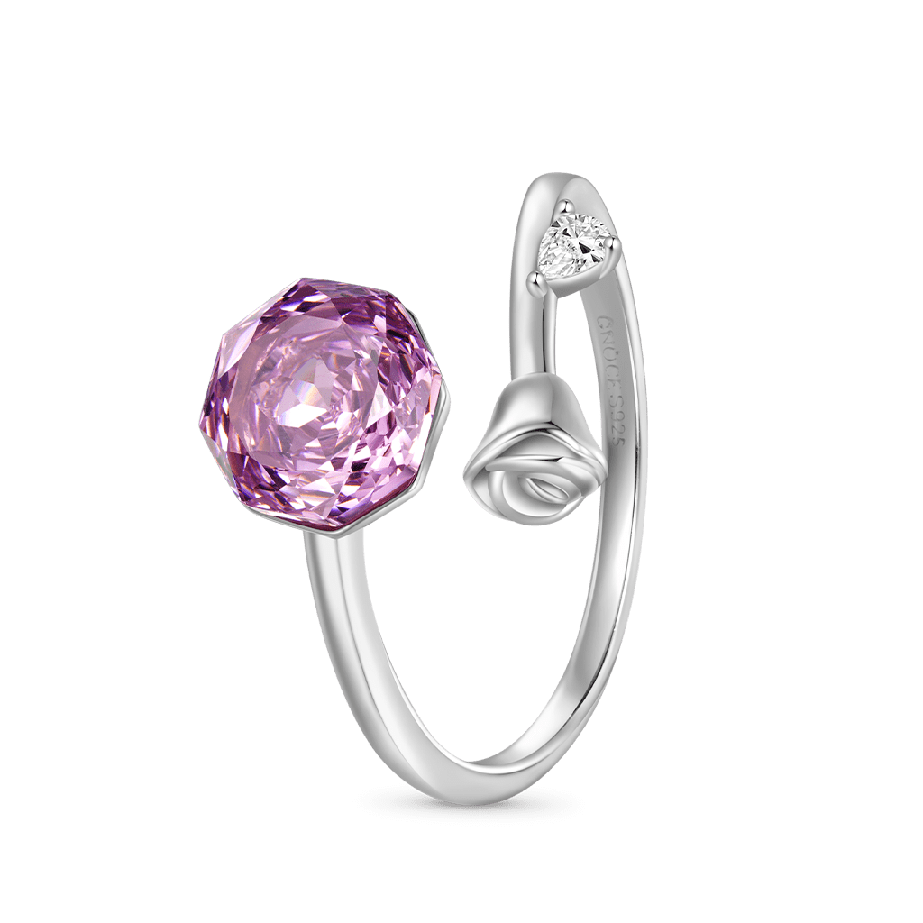 Gnoce Pink Rose Cut Open Promise Ring Platinum-plated Silver Blend_2