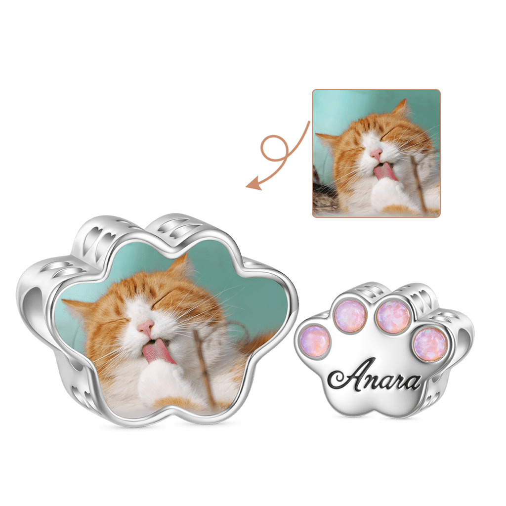 Gnoce Cat Paw Opal Inlaid Personalized Photo Charm_2