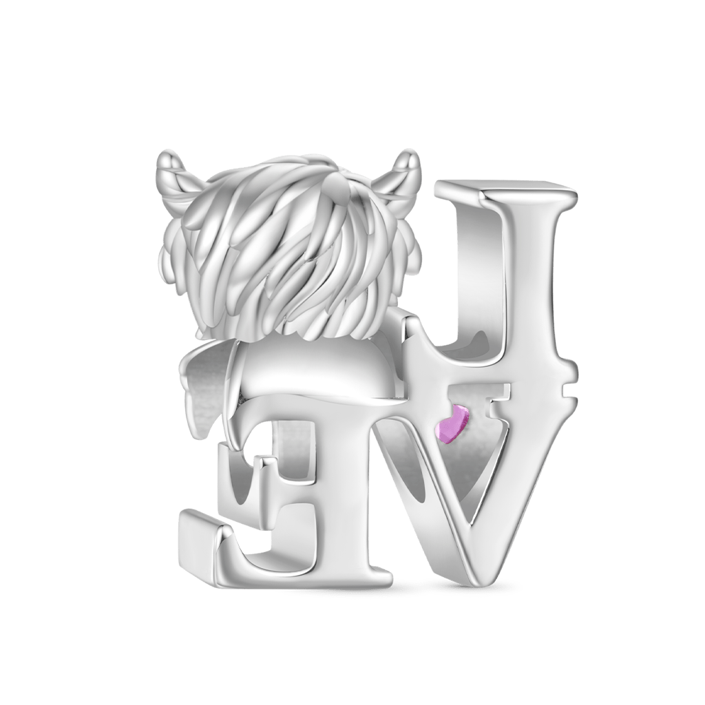 Gnoce Scottish Highland Cow Birthstone Charm Platinum-plated Silver Blend_3