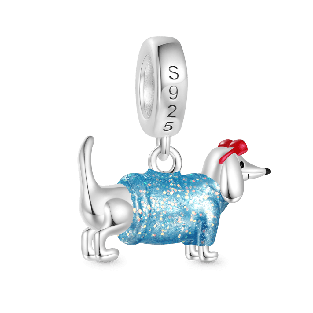 Gnoce Blue Dachshund Glow-in-the-Dark Charm Platinum-plated Silver Blend_3