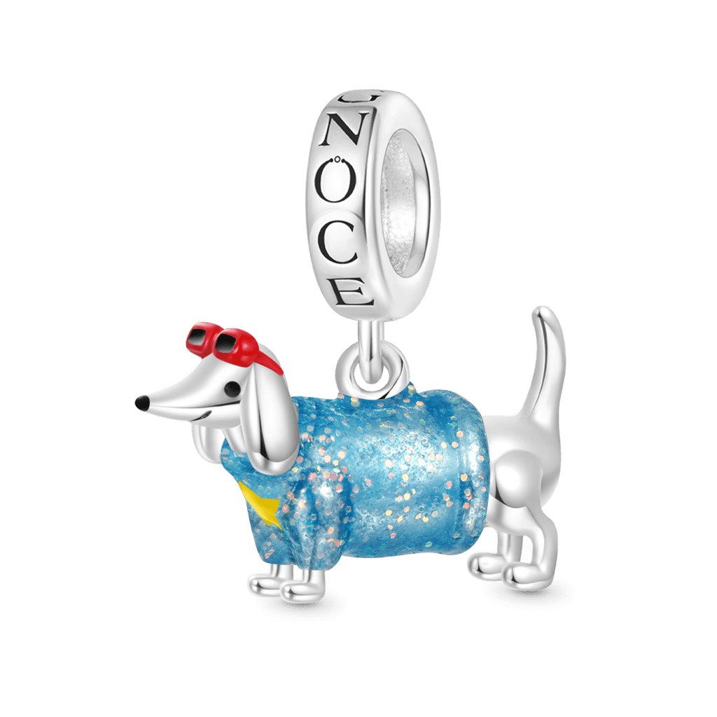 Gnoce Blue Dachshund Glow-in-the-Dark Charm Platinum-plated Silver Blend_2