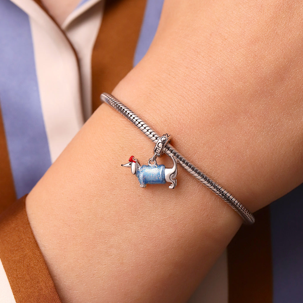 Gnoce Blue Dachshund Glow-in-the-Dark Charm Platinum-plated Silver Blend_7
