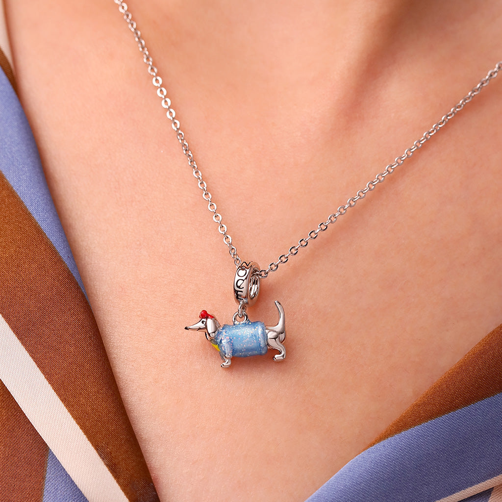 Gnoce Blue Dachshund Glow-in-the-Dark Charm Platinum-plated Silver Blend_5