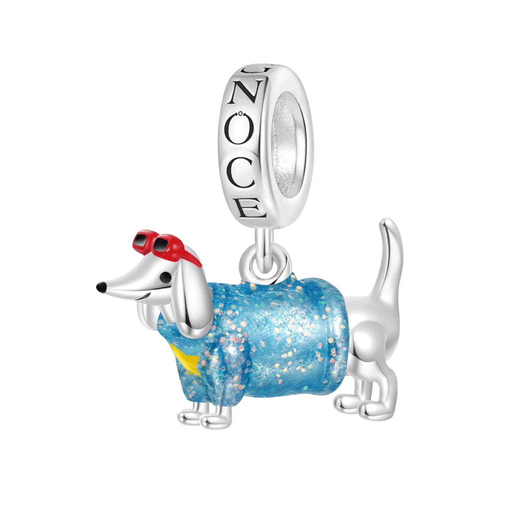 Gnoce Blue Dachshund Glow-in-the-Dark Charm Platinum-plated Silver Blend_1