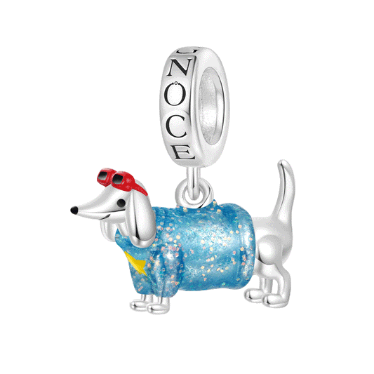 Gnoce Blue Dachshund Glow-in-the-Dark Charm Platinum-plated Silver Blend_1