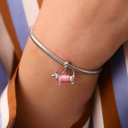 GnocePi nk Dachshund Glow-in-the-Dark Charm Platinum-plated Silver Blend_6