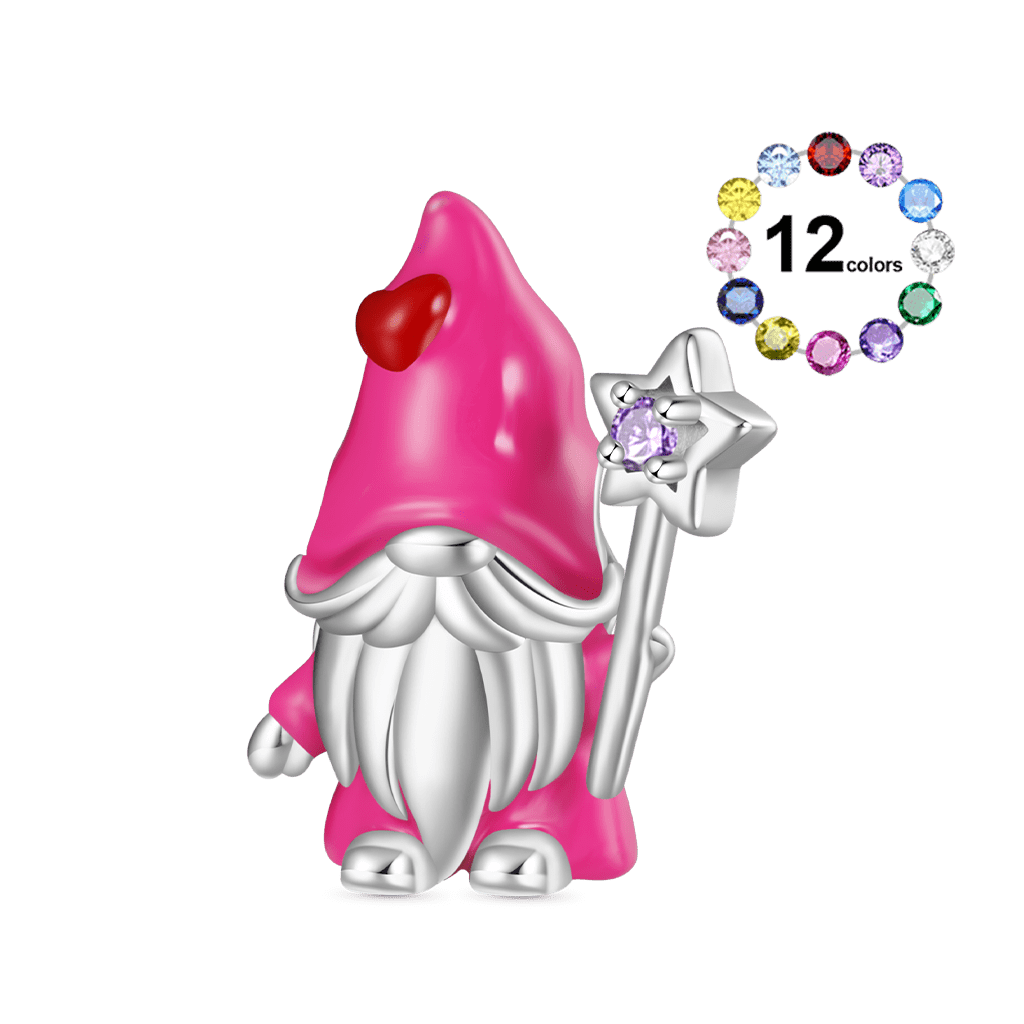 Gnoce Gnome Holding Star Cane Birthstone Charm Platinum-plated Silver Blend_1