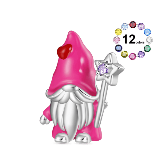 Gnoce Gnome Holding Star Cane Birthstone Charm Platinum-plated Silver Blend_1